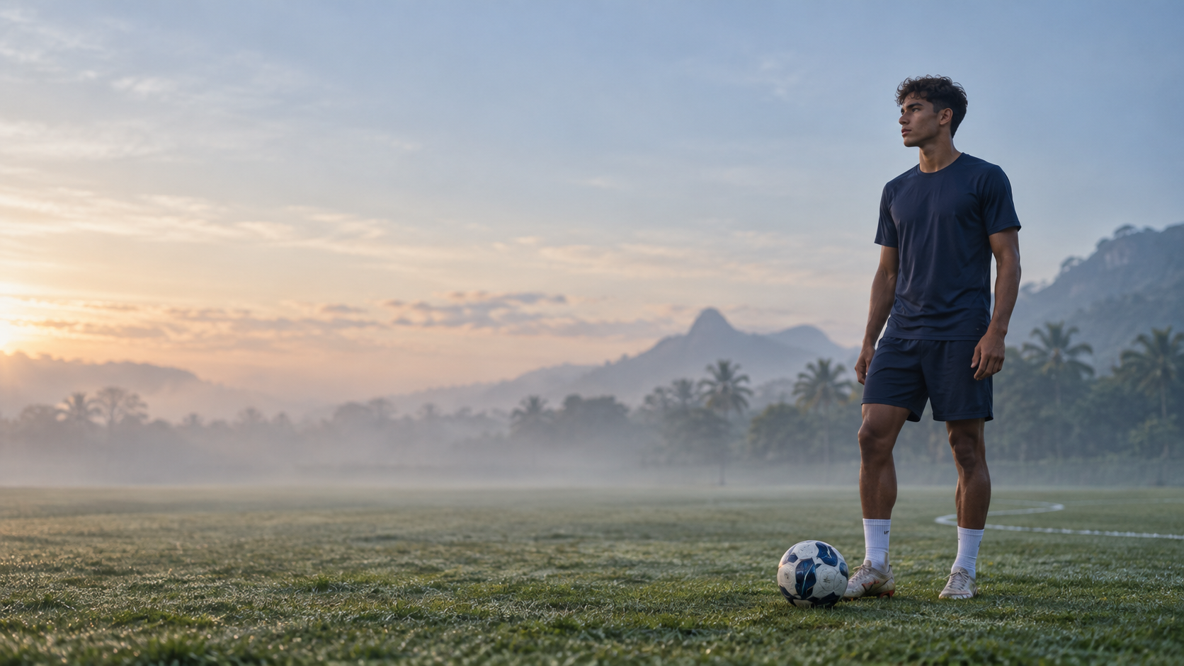 Jovem adulto em um campo de futebol durante o treino